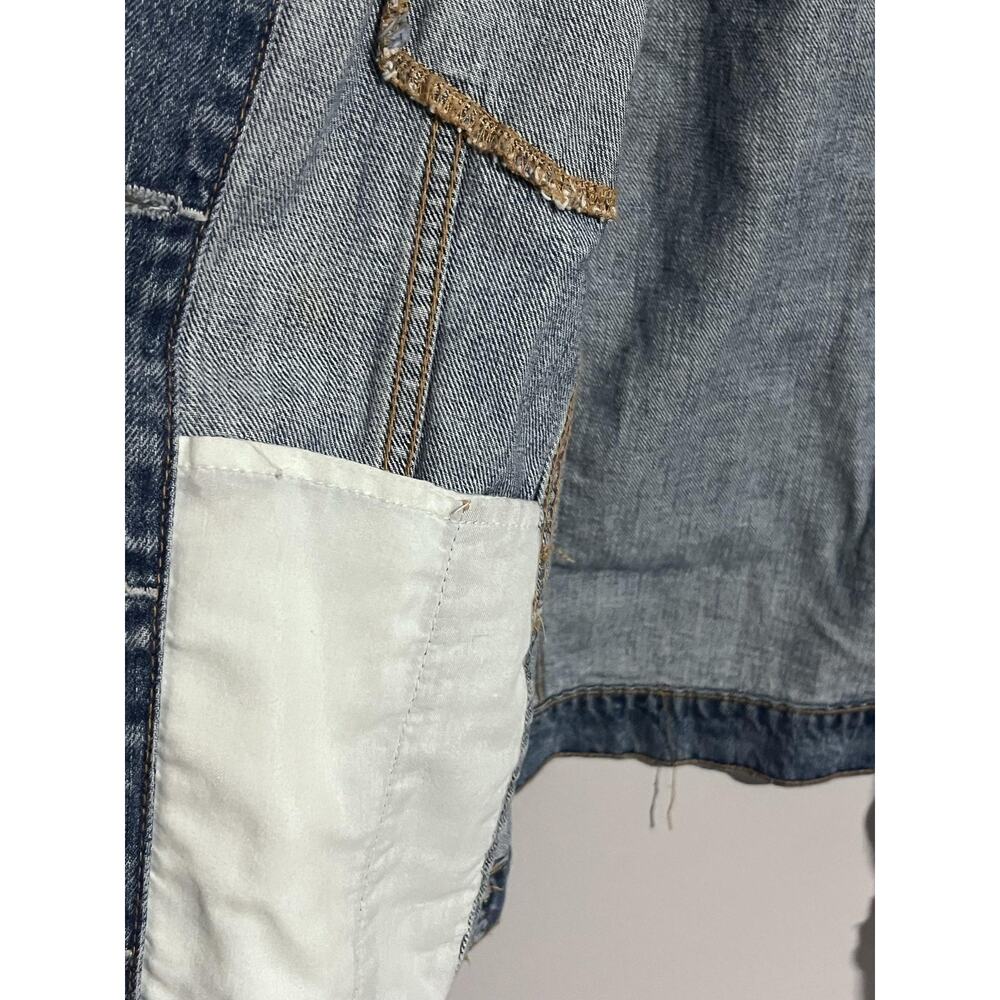 American Eagle Jacket Mens XL Blue Denim Bomber Collared Pockets Cotton Button - Picture 4 of 16
